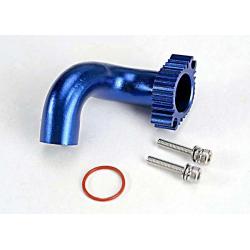 5287 Header, blue-anodized aluminum (for rear exhaust engines only) (TRX 2.5, 2.5R, 3.3)