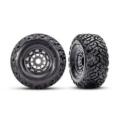10272-GRAY [BELTED TIRES] Tires & wheels, assembled, glued, left (1), right (1) (charcoal gray wheels, Maxx Slash® belted tires, foam inserts) (17mm splined) (TSM® rated)