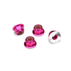 1747P Nuts, aluminum, flanged, serrated (4mm) (pink-anodized) (4)