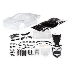 9311 (PRE-ORDER) Body, Chevrolet Corvette Stingray (clear, trimmed, requires painting)/ decal sheet (includes side mirrors, spoiler, grilles, vents, hardware, & clipless mounting)