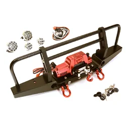 INT-C28030BLACKRED Realistic Front Alloy Bumper w/ Winch & LED for Traxxas TRX-4 w/ 43mm Mount