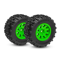 10771-GRN Tires & wheels, assembled (green wheels, dual profile (2.1" outer, 2.6" inner), Sledgehammer® tires, foam inserts)) (front) (2)
