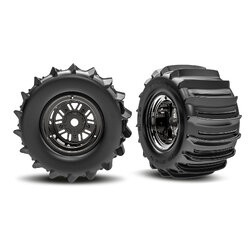 10973-BLKC 3.2" Funco Black Chrm Rear Wheels & Paddle Tires (2)