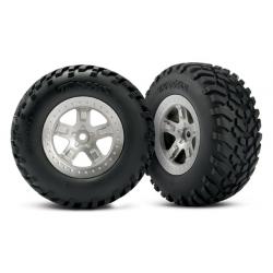 5873 Tires & wheels, assembled, glued (SCT satin chrome, beadlock style wheels, SCT off-road racing tires, foam inserts) (2) (4WD front/rear, 2WD rear only) (TSM rated)