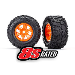 7772T Tires & wheels, assembled, glued (X-Maxx® orange wheels, Maxx® AT tires, foam inserts) (left & right) (2)