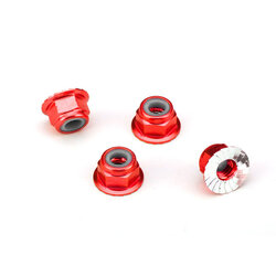 1747A Nuts, aluminum, flanged, serrated (4mm) (red-anodized) (4)