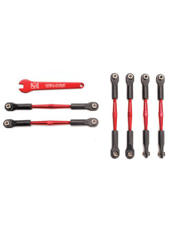 5539X Turnbuckles, aluminum (red-anodized), camber links, 58mm (4)/ front toe links, 61mm (2) (assembled with rod ends and hollow balls)/ aluminum 5mm wrench (red-anodized)