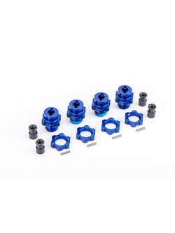 9086 Wheel hubs, splined, 17mm, short (blue-anodized) (4)/ wheel nuts, splined, 17mm (blue-anodized) (4)/ hub retainer M4 X 0.7 (4)/ axle pin (4) (for use with #9080 upgrade kit)