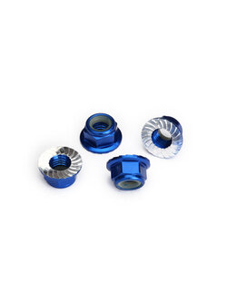 8447X Nuts, 5mm flanged nylon locking (aluminum, blue-anodized, serrated) (4)