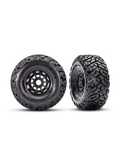 10272 [BELTED TIRES] Tires & wheels, assembled, glued, left (1), right (1) (black wheels, Maxx Slash® belted tires, foam inserts) (17mm splined) (TSM® rated)