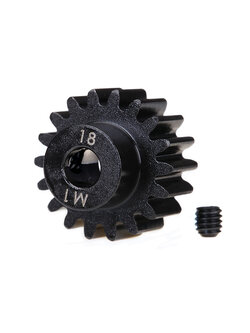 6491R Gear, 18-T pinion (machined) (1.0 metric pitch) (fits 5mm shaft)/ set screw (compatible with steel spur gears)