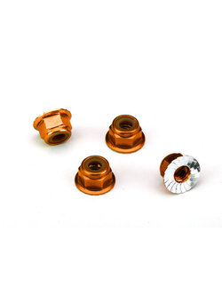 1747T Nuts, aluminum, flanged, serrated (4mm) (orange-anodized) (4)