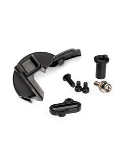 7077R Cover, gear/ motor mount hinge post/ 3x10mm CS with split and flat washers (1)/ 3x8mm BCS (1)