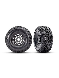 10272-GRAY [BELTED TIRES] Tires & wheels, assembled, glued, left (1), right (1) (charcoal gray wheels, Maxx Slash® belted tires, foam inserts) (17mm splined) (TSM® rated)