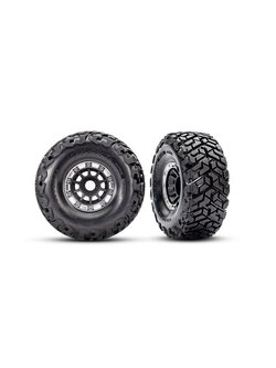 10272-BLK [BELTED TIRES] Tires & wheels, assembled, glued, left (1), right (1) (black with satin beadlock wheels, Maxx Slash® belted tires, foam inserts) (17mm splined) (TSM® rated)