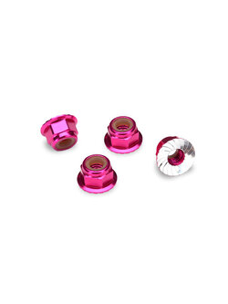 1747P Nuts, aluminum, flanged, serrated (4mm) (pink-anodized) (4)