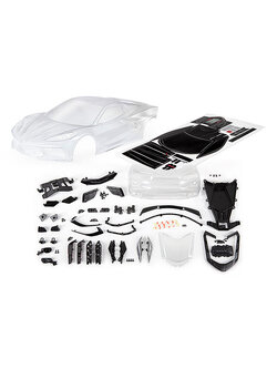 9311 (PRE-ORDER) Body, Chevrolet Corvette Stingray (clear, trimmed, requires painting)/ decal sheet (includes side mirrors, spoiler, grilles, vents, hardware, & clipless mounting)