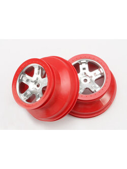 5872A Wheels, SCT satin chrome, red beadlock style, dual profile (2.2" outer, 3.0" inner) (4WD front/rear, 2WD rear only) (2)