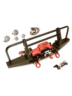 INT-C28030BLACKRED Realistic Front Alloy Bumper w/ Winch & LED for Traxxas TRX-4 w/ 43mm Mount