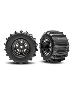 10973-BLKC 3.2" Funco Black Chrm Rear Wheels & Paddle Tires (2)