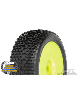 PRO-9025-42 Bow-Tie M3 (Soft) Off-Road 1:8 Buggy Tires Mounted on V2 Yellow Wheels for Front or Rear