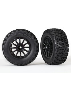7473T Tires & wheels, assembled, glued (black wheels, gravel pattern tires, foam inserts) (2) (TSM rated)
