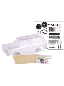 8010P Body, Ford Bronco (1979), complete (clear, trimmed, requires painting) (includes grille, side mirrors, door handles, windshield wipers, spare tire mount, decals, window masks) (requires #8072 inner fenders)