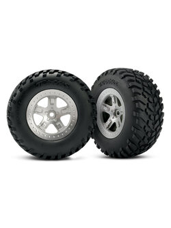 5873 Tires & wheels, assembled, glued (SCT satin chrome, beadlock style wheels, SCT off-road racing tires, foam inserts) (2) (4WD front/rear, 2WD rear only) (TSM rated)