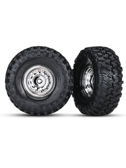 8177 Tires and wheels, assembled, glued (1.9" chrome wheels, Canyon Trail 1.9 tires) (2)/ center caps (2)/ decal sheet (requires #8255A extended stub axle)