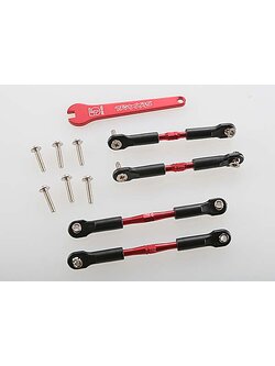 3741X Turnbuckles, aluminum (red-anodized), camber links, front, 39mm (2), rear, 49mm (2) (assembled w/ rod ends & hollow balls)/wrench