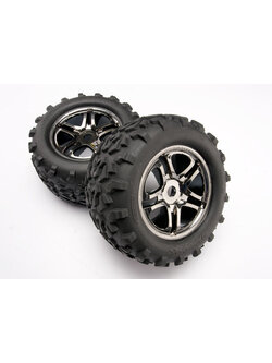4983A Tires & wheels, assembled, glued (SS (Split Spoke) black chrome wheels, Maxx tires (6.3" outer diameter), foam inserts) (2) (fits Maxx/Revo series) (TSM rated)