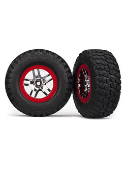 6873R Tires & wheels, assembled, glued (S1 ultra-soft, off-road racing compound) (SCT Split-Spoke chrome, red beadlock style wheels, BFGoodrich® Mud-Terrain™ T/A® KM2 tires, foam inserts) (2) (4WD f/r, 2WD rear)