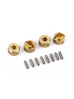 9750X Wheel hubs, 7mm hex, brass (1 gram each) (4)/ axle pins (8)