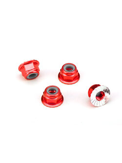 1747A Nuts, aluminum, flanged, serrated (4mm) (red-anodized) (4)