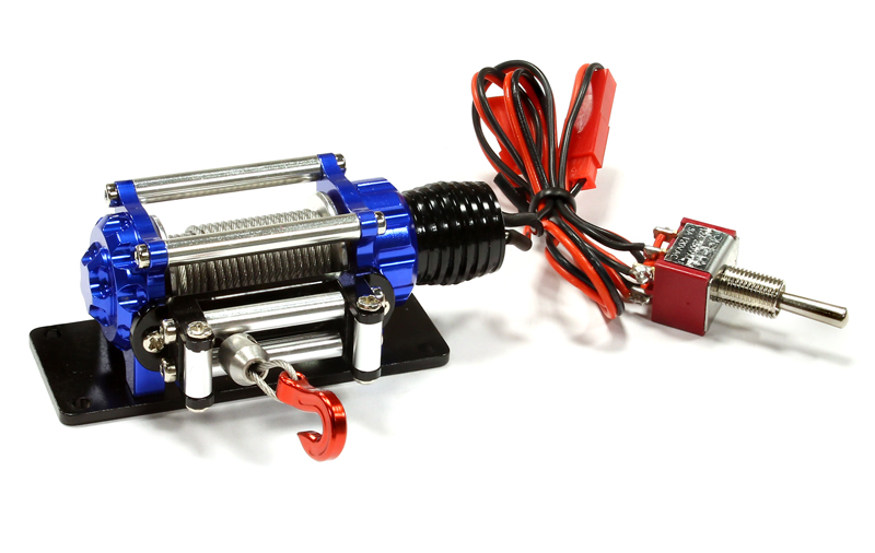 INT-C25697BLUE Billet Machined T9 Realistic High Torque Mega Winch for Scale Rock Crawler 1/10