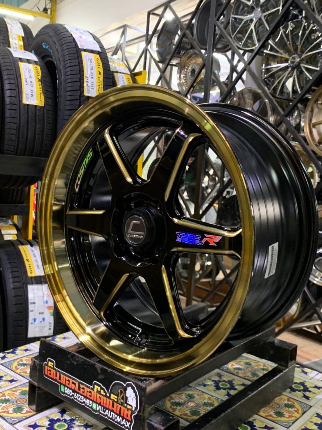 ล้อแม็กซ์ใหม่ขอบ15 #COSMIS TYPE-R 4รู100 กว้าง7 ออฟ35 สีดำขอบไดร์ทอง