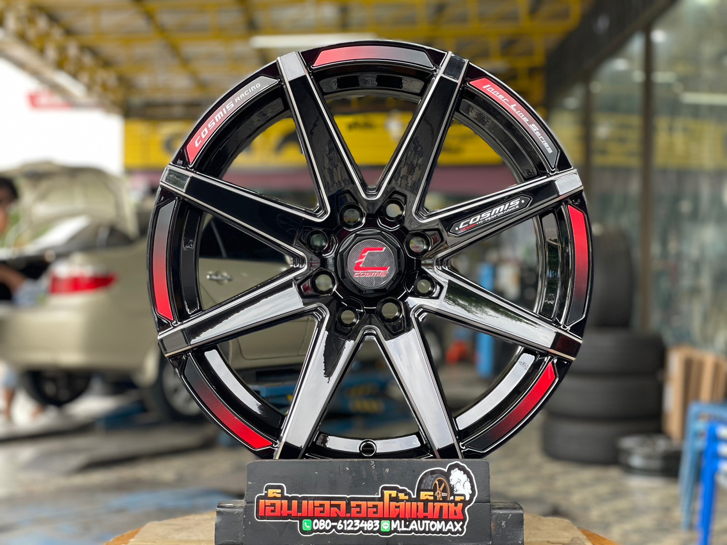 ล้อแม็กซ์ Cosmis รุ่นInterline S1 ล้อแม็กซ์ขอบ15 กว้าง7 ออฟ25 4รู100 และ4รู114 สีดำCNC ข้างก้าน