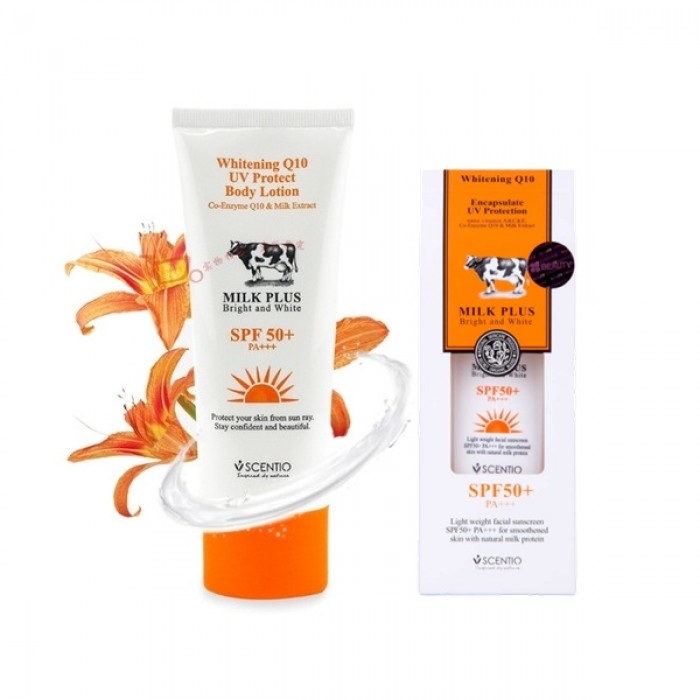 Scentio Milk Plus Whitening Q10 UV Protect Body Lotion ผลิตภัณฑ์ป้องกันแสงแดดสำหรับผิวกาย