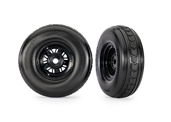 10972 Tires & wheels, assembled, glued (Pro Scale® Sand Car black wheels, dual profile tires (3.2" outer, 4.9" inner), foam inserts) (front) (1 left, 1 right) [สำหรับ 1/5 FUNCO]