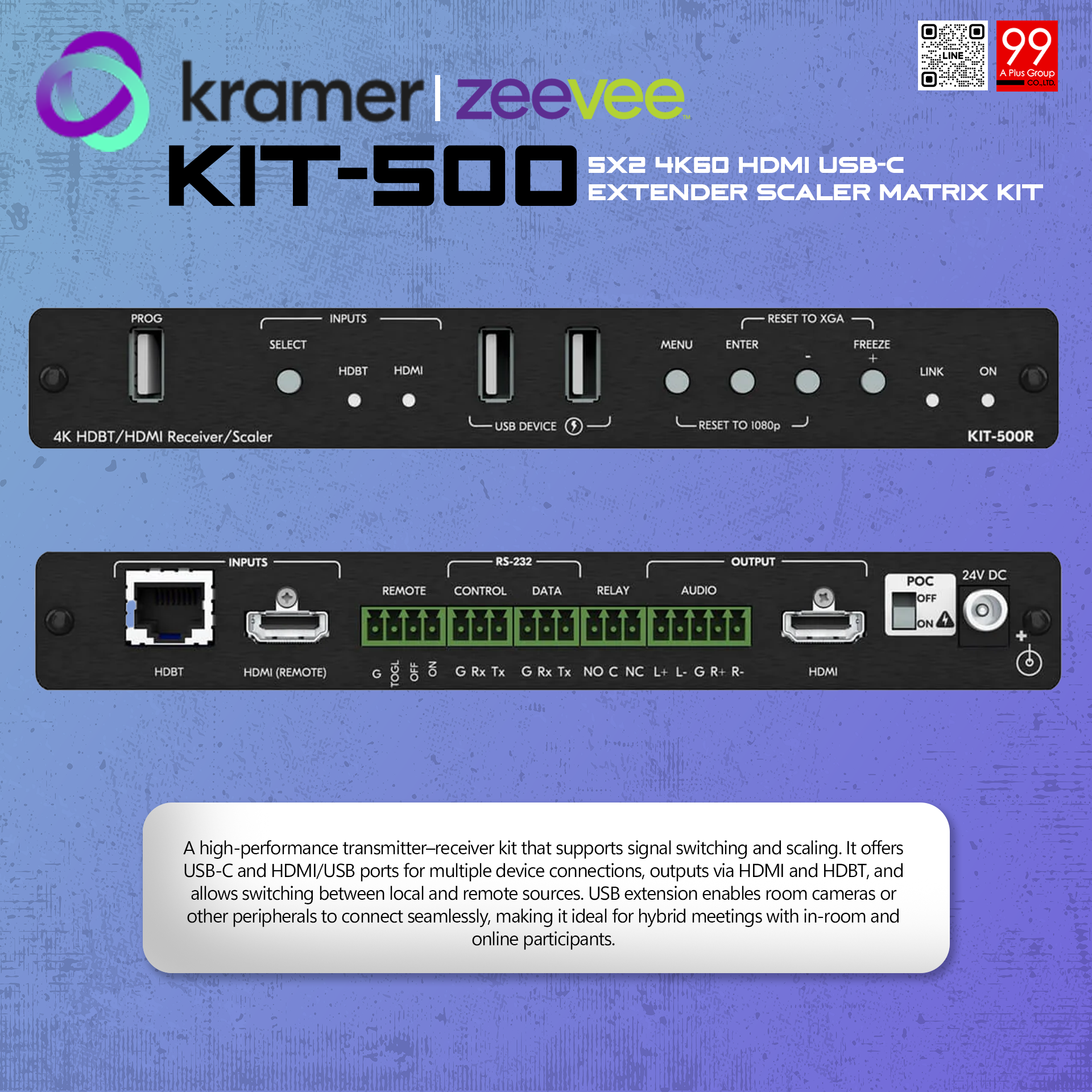 Kramer KIT-5005x2 4K60 USB–C/HDMI Extender/Scaler Matrix Kit