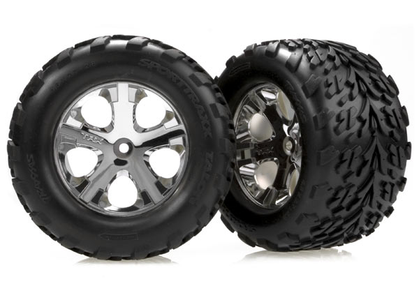 3669 Tires & wheels, assembled, glued (2.8") (All-Star chrome wheels, Talon tires, foam inserts) (nitro rear/ electric front) (2)