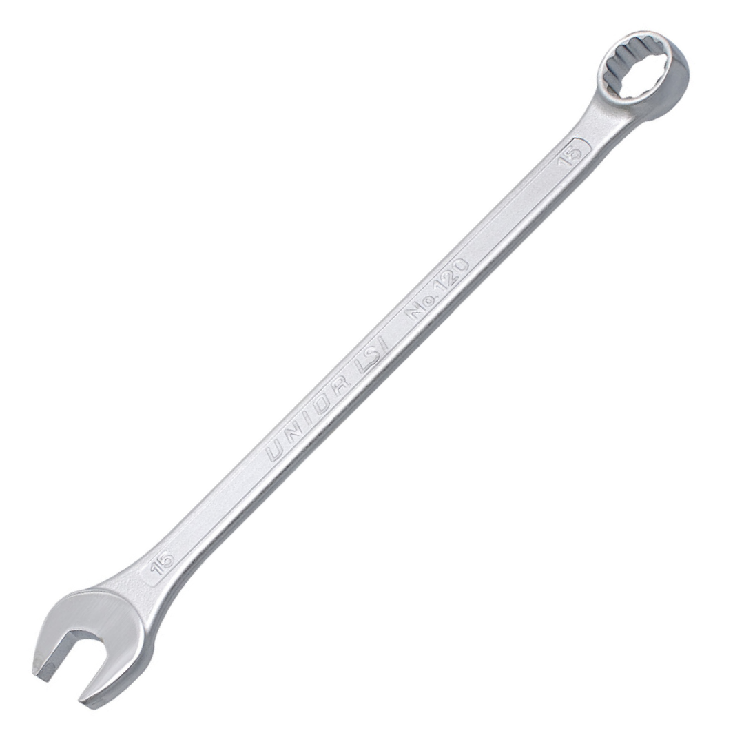 ประแจแหวนข้างปากตาย ชุบขาวปัดเงา ขนาด 3.2mm. - 80mm. No.120/1 UNIOR