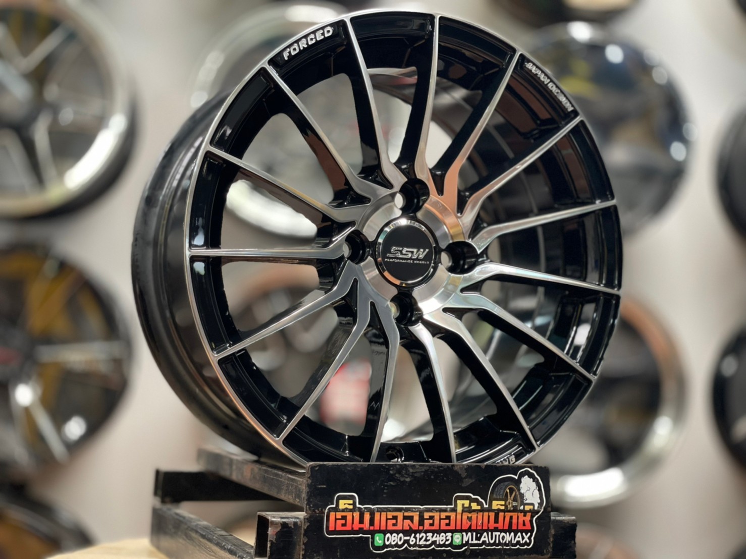 ล้อแม็กซ์ขอบ15 SSW S355 ขอบ15 กว้าง7 ออฟ35 4รู100 สีดำหน้าเงา(FP/BK)