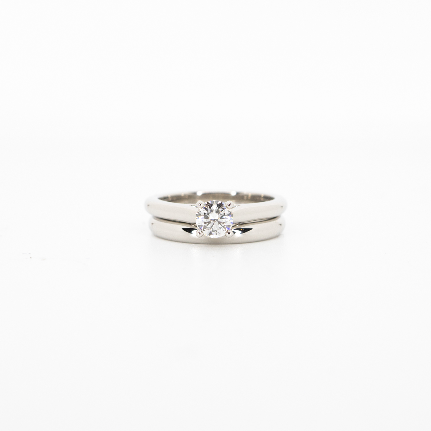 **สำหรับไซส์นิ้ว 46#** แหวน Cartier 1895 Solitaire ring with 0.33ct G VS2 Diamond Platinum950 x แหวน Cartier 1895 Band Platinum 950 (Used)