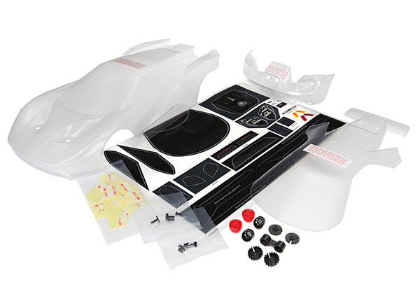 8311 Body, Ford GT® (clear, requires painting)/ decal sheet (includes tail lights, exhaust tips, & mounting hardware)