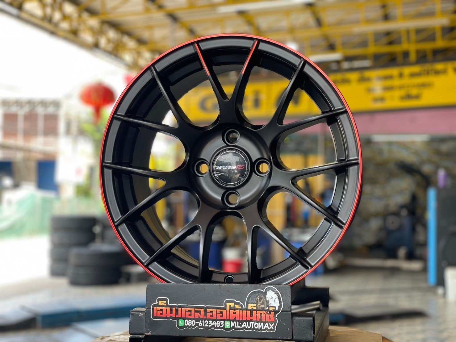 ล้อแม็กซ์ใหม่ขอบ15" #INFERNO Model5005 15x7 ET32 4x100 สีดำขอบแดง