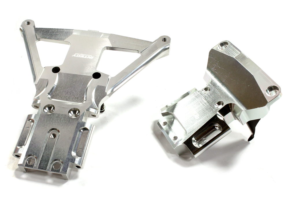 INT-C25302SILVER Billet Machined Front & Rear Bulkhead for Traxxas Slash 4X4 LCG Chassis