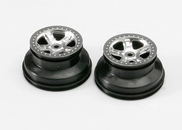 5972 Wheels, SCT satin chrome, beadlock style, dual profile (2.2" outer, 3.0" inner) (2)