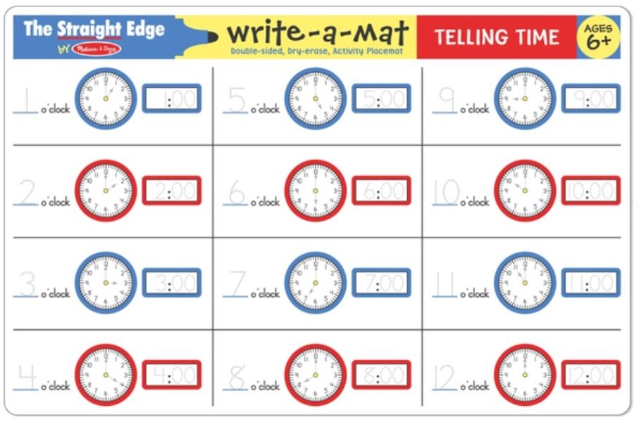 5036 Write-A-Mat Learning Mat - Telling Time & Clock