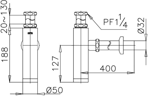 COTTO CT689AX(HM) ท่อน้ำทิ้งอ่างล้างหน้าสเตนเลสทรงกระบอก ยาว 39 ซม.